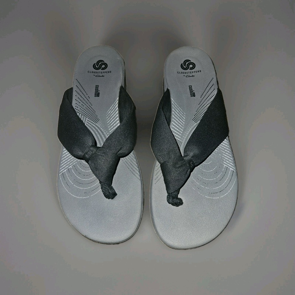 Clarks Cloudsteppers Arla Glison Soft Fabric Flip Flops Sandals Black Size 9 M